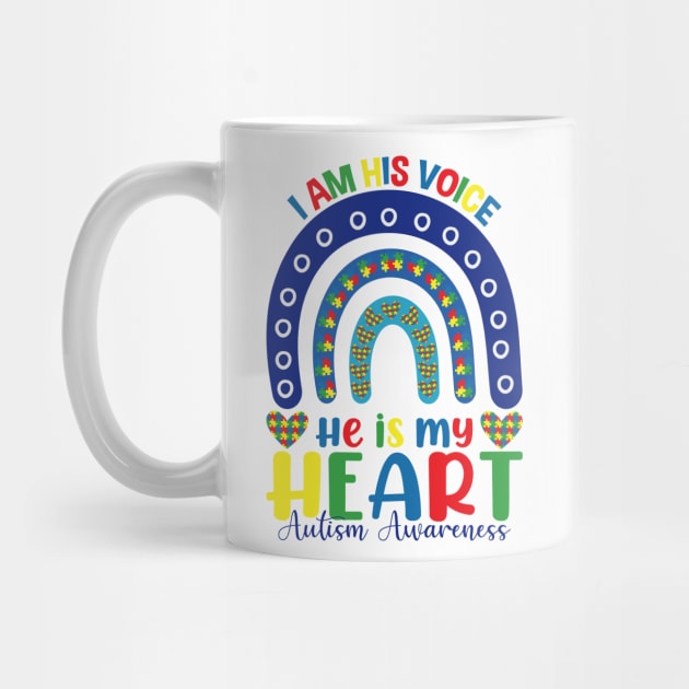 I Am His Voice He Is My Heart Autism Awareness Rainbow Heart by ZELLDESIGNER